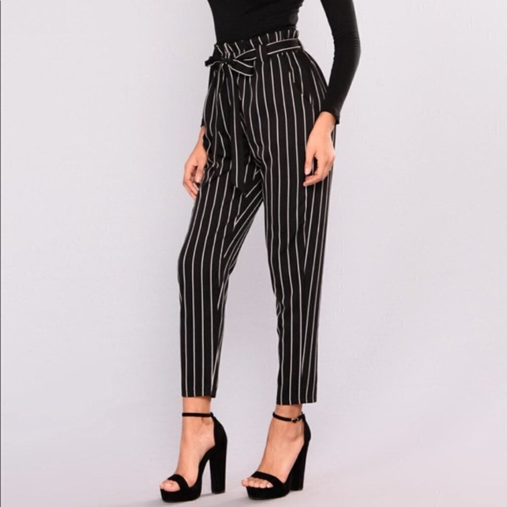 NWT Fashion Nova Marcela Paperbag Stripe Pants size‎ 2X Black/White